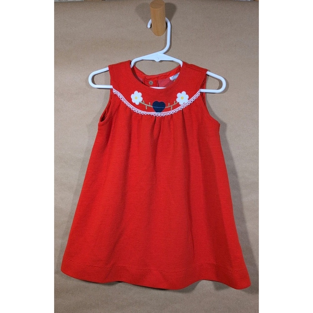 Vintage Carter's Girls Size 4 Dress Red With Daisies Heart A-line Sleeveless USA